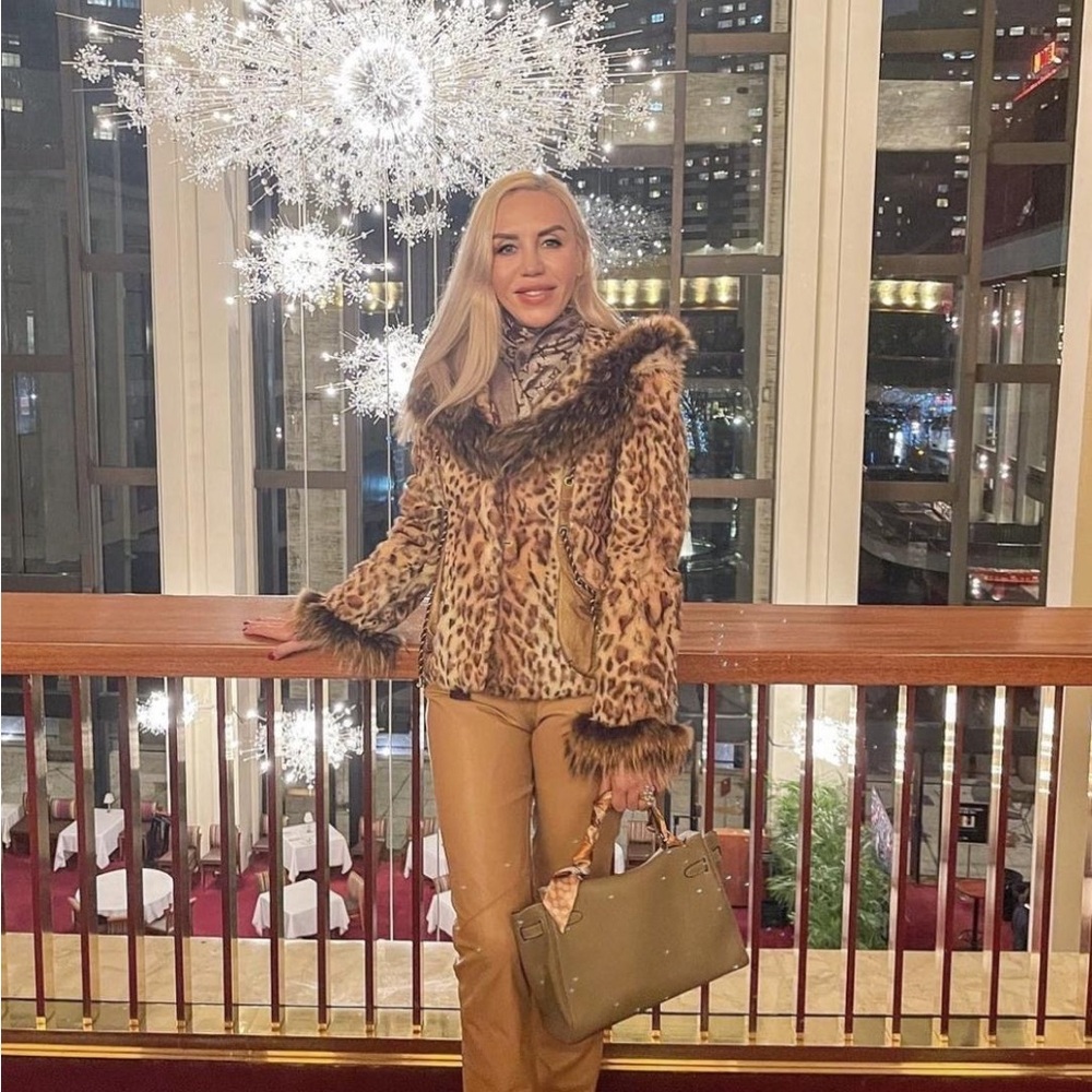 REAL FUR Leopard Print and Leather Coat with Brown Trim